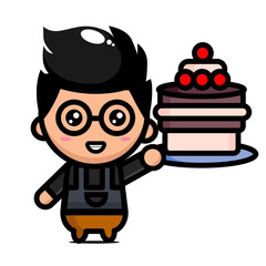 male barista holding cake