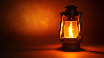 A Glowing Lantern in the Dark - A vintage lantern with a lit flame casts a warm glow in a dimly lit room.