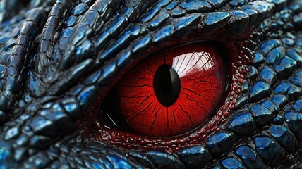 Gleaming Black dragon eye having red vains in it eyes