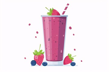 Colorful 64-Bit Protein Smoothie Cartoon Illustration in Flat Style on White Background