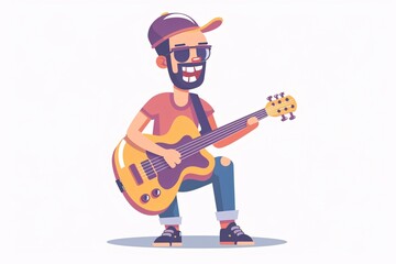 Cheerful 64-Bit Musician - Vibrant Illustration in Flat Design on White Background