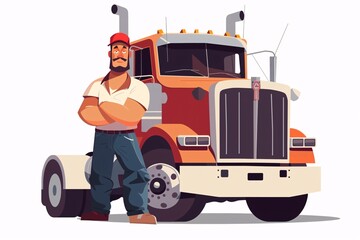 Happy 64-Bit Truck Driver - Cute Illustration in Flat Design on White Background.