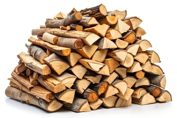 Fire wood stack isolated on white background