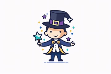 Enchanting 64-Bit Magician - Adorable Flat Design Character on White Background