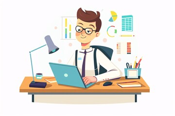 Modern 64-bit Statistician Character in Flat Design on White Background - Cute Illustration for Data Analysis Concepts