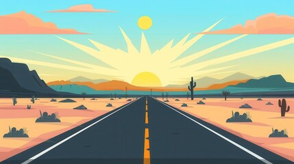 desert road flat design front view endless journey animation colored pastel