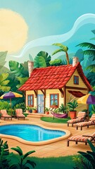 Obraz premium Tropical villa with pool under sunny sky