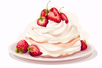 Delightful 64-bit Pavlova Illustration in Flat Design on White Background