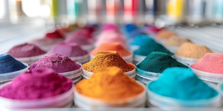 Colorful Fabric Production Facility specializing in dyeing and printing textiles. Concept Textile Dyeing, Fabric Printing, Color Wheel Analysis, Quality Control, Sustainable Practices