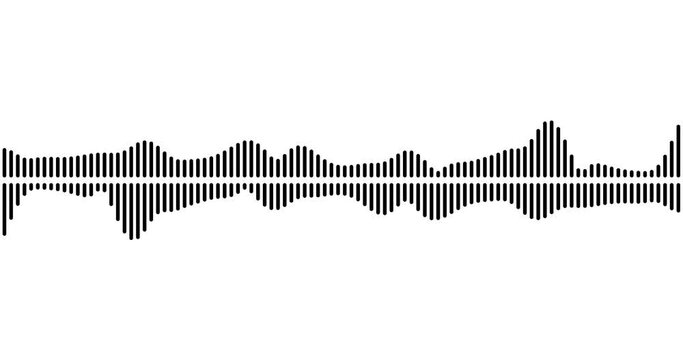 Black audio waveform, seamless loop animation. Double sound wave equalizer isolated on white solid background