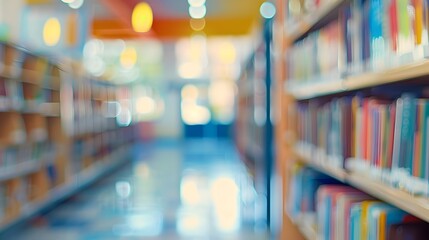 Blurred Bookshelf Backdrop with Abstract Book Patterns in Modern Library Space