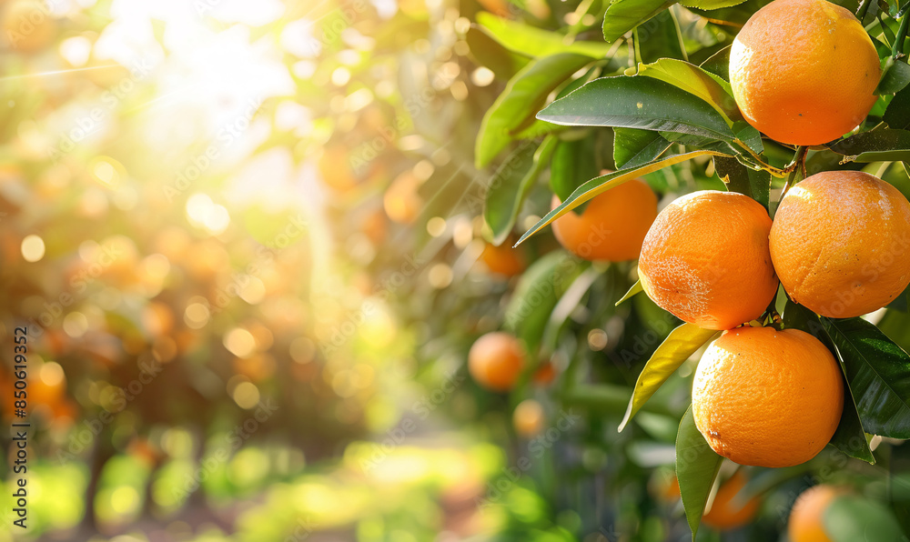 Wall mural oranges on trees in an orange orchard-generative ai - Wall murals