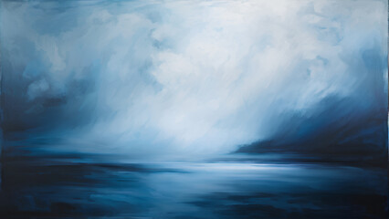 Melancholic Waves: An Abstract Painting Capturing Sadness Through a Monochromatic Palette Dominated by Cold Blues and Greys