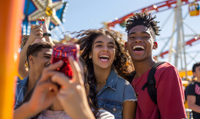 Fototapeta premium Teenagers doing holiday activities happily and having fun