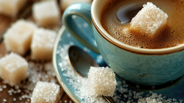 Cup full of sugar. Unhealthy eating and drinking.