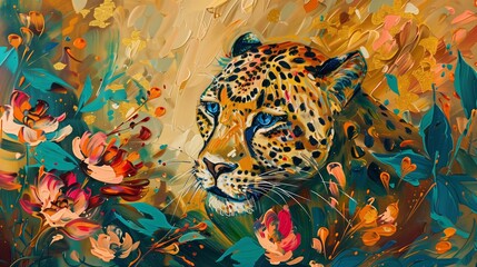 Obraz premium animals print wallpaper posters cards murals carpets paintings. detailed abstract art. flowers golden grain. arbitrary. oil on canvas brush and paint. modern Art.