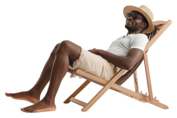 PNG Photo of black man lay on beach chair sunbathing furniture sitting.