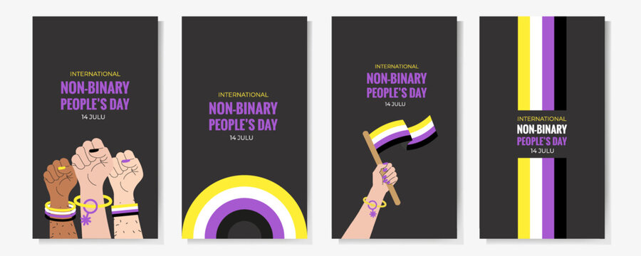 Set of Non-Binary People's Day banner, card, poster template with pride flag. Vector illustration