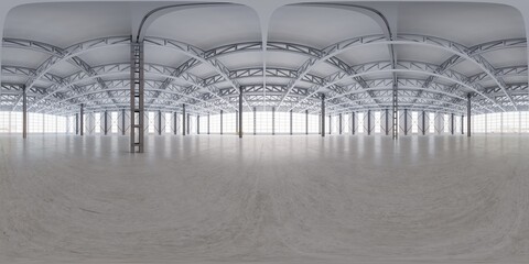 Full spherical hdri panorama 360 degrees of empty exhibition space. backdrop for exhibitions and events. Tile floor. Marketing mock up. 3D render illustration