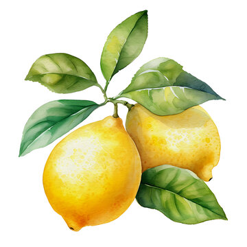 watercolor lemons green leaves white background clip art preview