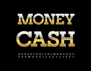 Vector trendy icon Money Cash. Elegant Gold Font. Premium  Alphabet Letters and Numbers set.