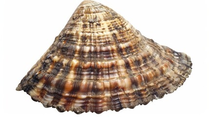 Fototapeta premium Detailed wavy ridges and brown patterns of a seashell on a white background