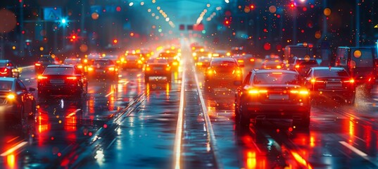 High Speed Urban Traffic on City Street During Evening Rush Hour