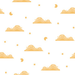 Cumulus cloud cartoon. Seamless pattern. Sky air symbol. Vector drawing. Design ornaments.