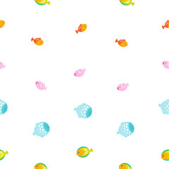 Cartoon aquatic animals. Seamless pattern. Fish characters underwater world. Marine life. Vector drawing. Design ornaments. © palau83