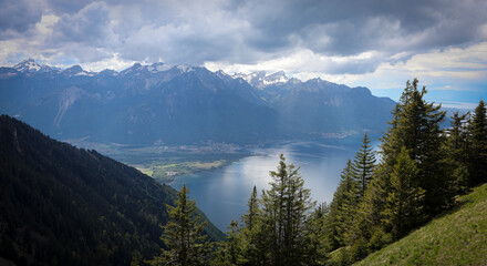 View from between lake and mountain