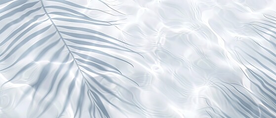 Fototapeta premium Elegant minimalist background concept featuring close-up water surface with gentle ripples and subtle blurred palm leaf shadows on the beach, evoking a peaceful, natural and pure atmosphere.