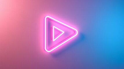 Pink and blue media technology concept with play symbol as a neon light