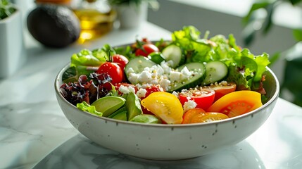 Vibrant Mixed Green Salad with Heirloom Tomatoes and Feta
