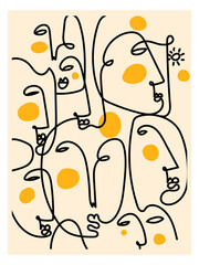 Set of abstract face portraits geometric, shapes, doodle , decorative hand drawn vector illustration wall art. Cubism male and female portrait aesthetic design for poster, cover, print and decoration.