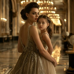 Naklejka premium Beautiful elegant mother with her daughter.