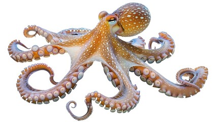 Giant pacific octopus is showing its unique beauty while swimming freely in the deep ocean