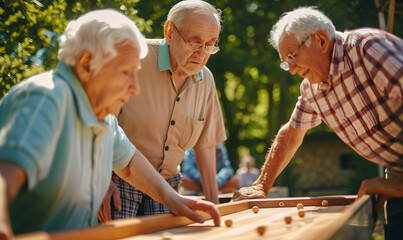 Elderly doing holiday activities happily and having fun.