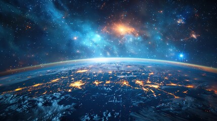Fototapeta premium Planet Earth in space with night view and city lights