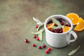 Cranberry Orange Sage Moscow mule, holiday drink in a copper mug.