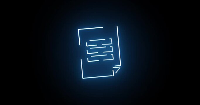 Neon, light and letter icon on black background for animation, communication and digital document. Abstract, sign and symbol as file or folder for information, online email and text message on mockup