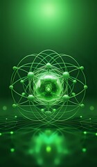 Abstract atomic structure created in green color. AI Generated.