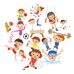 色々なスポーツをする人々の集合イメージ