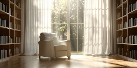 Cozy reading nook with comfy armchair and full bookshelves for relaxation. Concept Reading Nooks, Comfy Armchairs, Bookshelves, Relaxation