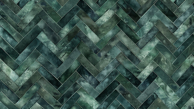 Dark green herringbone tile. - Powered by Adobe