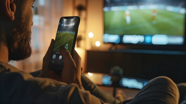 Smartphone Live Streaming Football Match Evening Home
