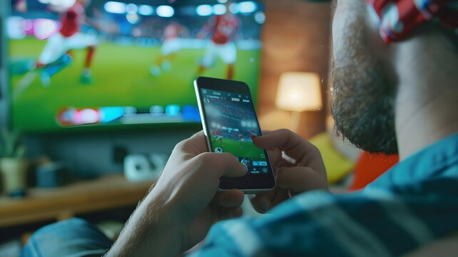Man Watching Live Football Match Smartphone