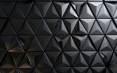 A room with a wall of black triangles on a background