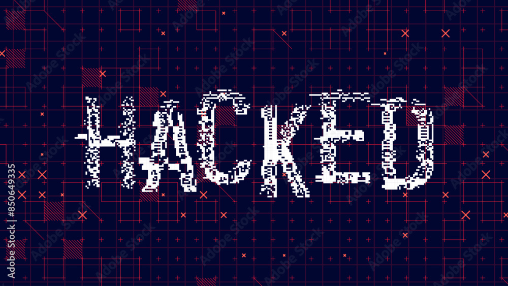 Aufkleber hacked glitched word. hud hologram cyberpunk style banner. neon tech hacked glitch background. desig