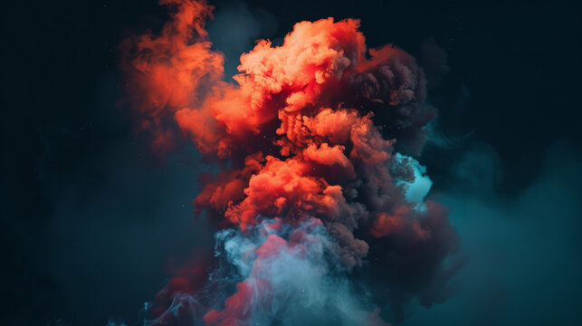 A photo of a bomb with smoke coming out. The picture is dark and the colors are contrasting.