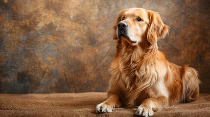Golden Retriever dog posing on a brown textured background. Perfect for pet lovers and animal-themed projects.